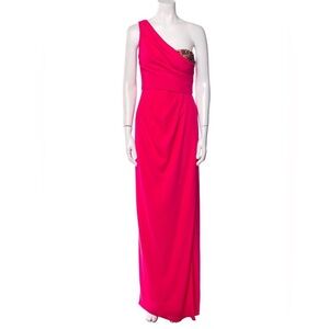 Marchesa Notte Vibrant bright Pink One-Shoulder beaded Gown prom dress size 8